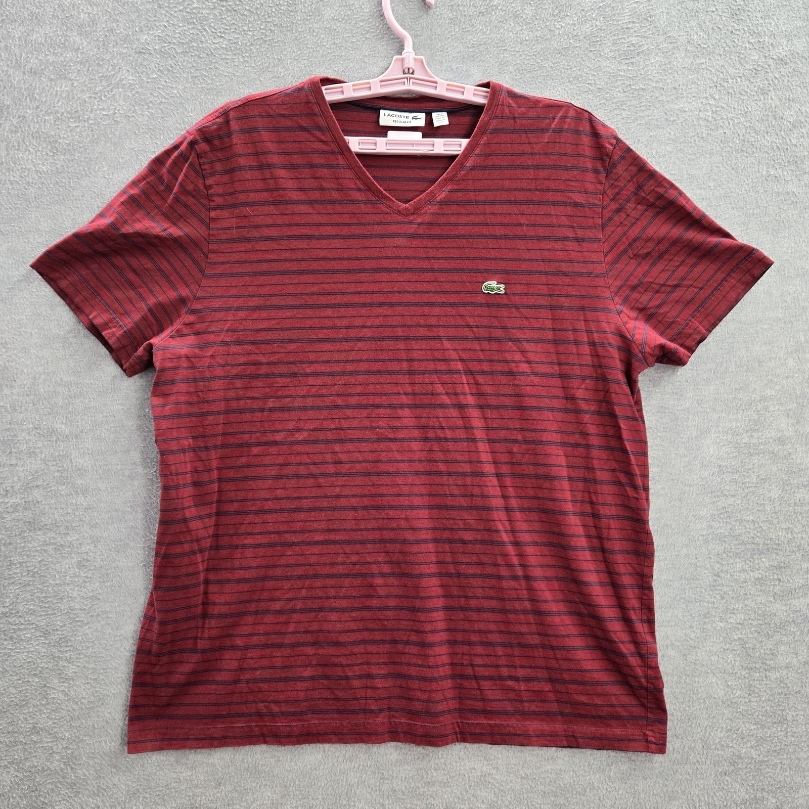 Lacoste Men Shirt 2xl Red Logo Embroidery Striped Embroidered Short